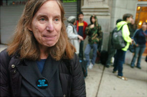 Leonie Haimson, of Manhattan, whose child attends PS 41, as New York City Public School students and parents board buses to take them to Albany, NY as part of the Department of Education's Annual Lobby Day. Original Filename: Education04.JPG